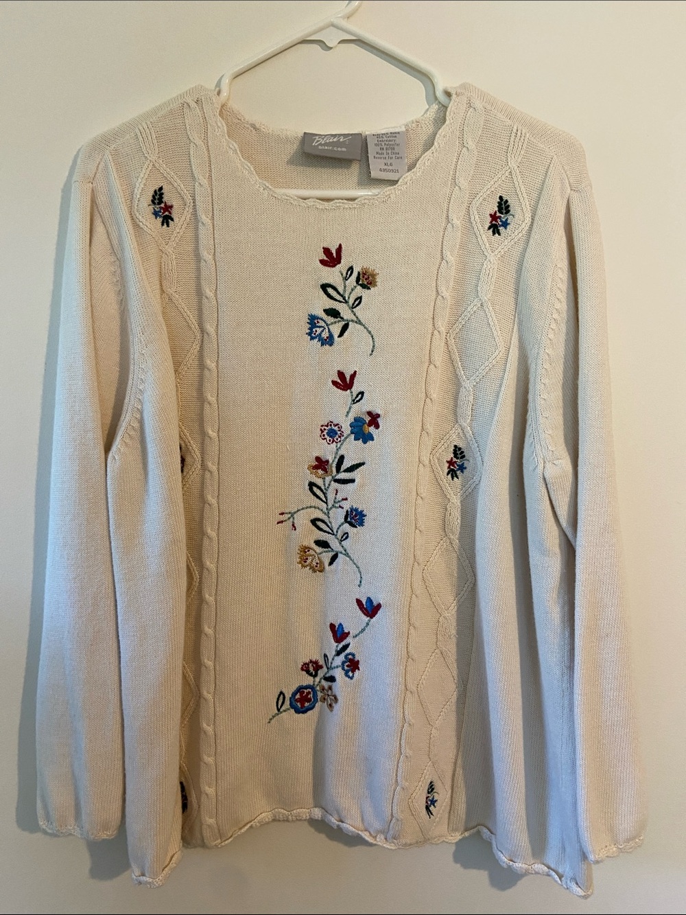 Blair Cream Crewneck Sweater with Multicolor Floral Embroidery